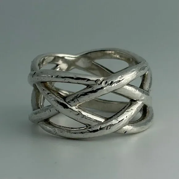 Tiffany Celtic Knot Wide Silver Open Ring - Sz 6.5 - Picture 15 of 16